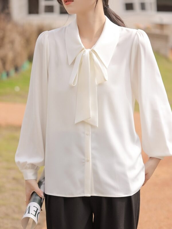 White Ribbon Chiffon Collared Blouse | Kang Ji Yun - Love Scout - Image 11