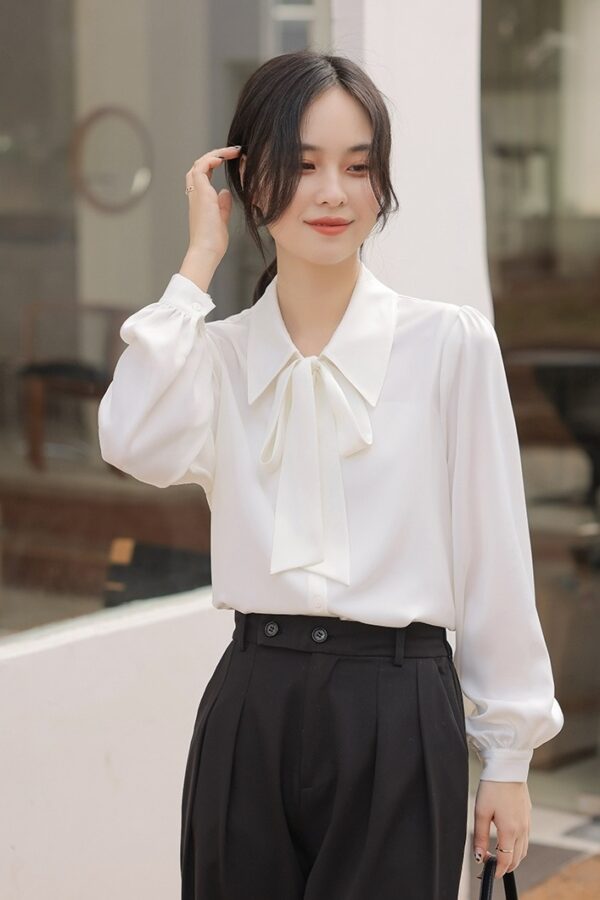 White Ribbon Chiffon Collared Blouse | Kang Ji Yun - Love Scout - Image 3