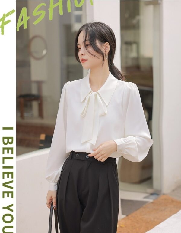 White Ribbon Chiffon Collared Blouse | Kang Ji Yun - Love Scout - Image 4