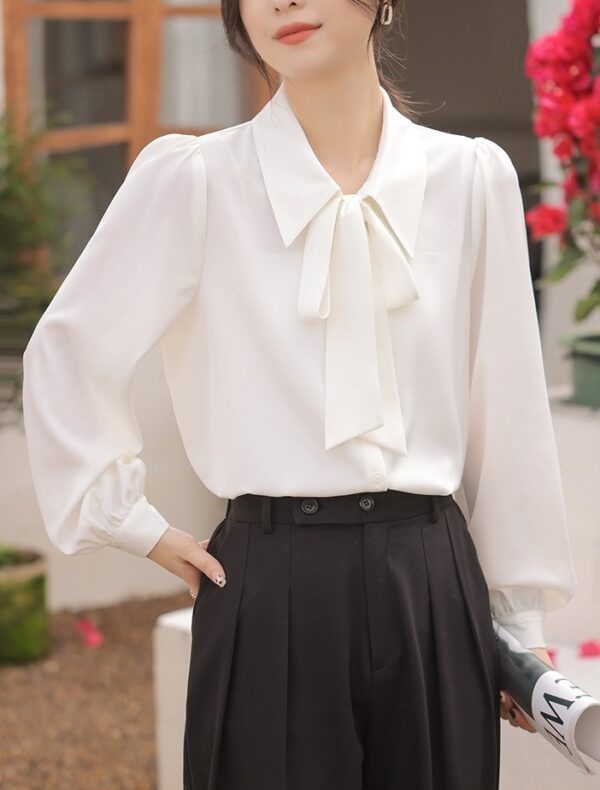 White Ribbon Chiffon Collared Blouse | Kang Ji Yun - Love Scout - Image 5