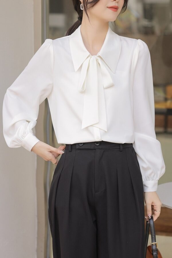 White Ribbon Chiffon Collared Blouse | Kang Ji Yun - Love Scout - Image 8