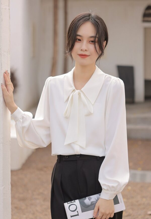 White Ribbon Chiffon Collared Blouse | Kang Ji Yun - Love Scout - Image 9