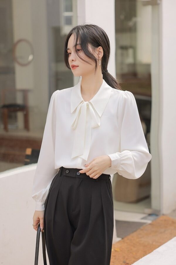 White Ribbon Chiffon Collared Blouse | Kang Ji Yun - Love Scout - Image 10