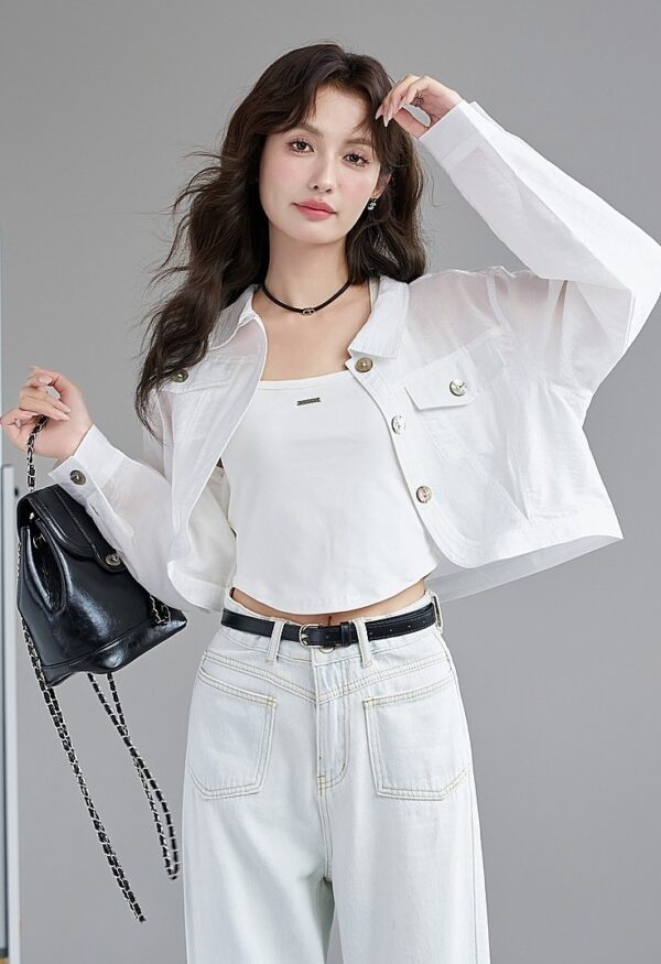 White Summer Sun Protection Jacket - Image 3