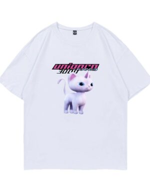 White Unicorn Kitten Printed T-Shirt | LeeKnow - Stray Kids