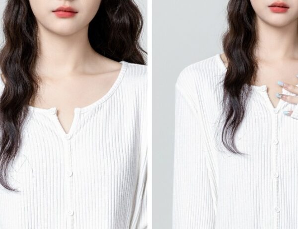 White Vneck Long Sleeve Top - Image 2