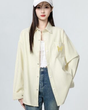 Yellow Striped Long Sleeve Shirt Jacket