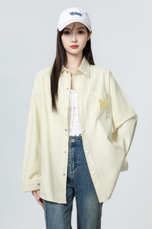 Yellow Striped Long Sleeve Shirt Jacket