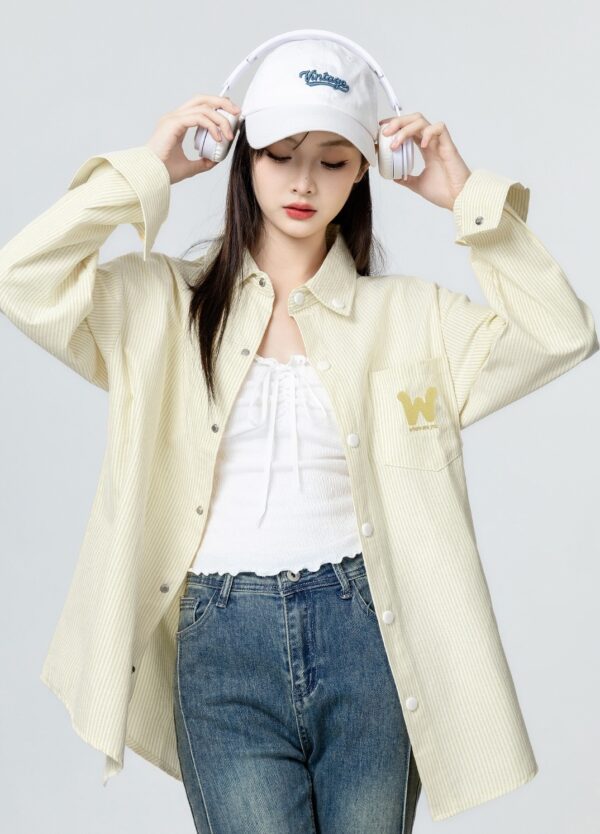 Yellow Striped Long Sleeve Shirt Jacket - Image 2