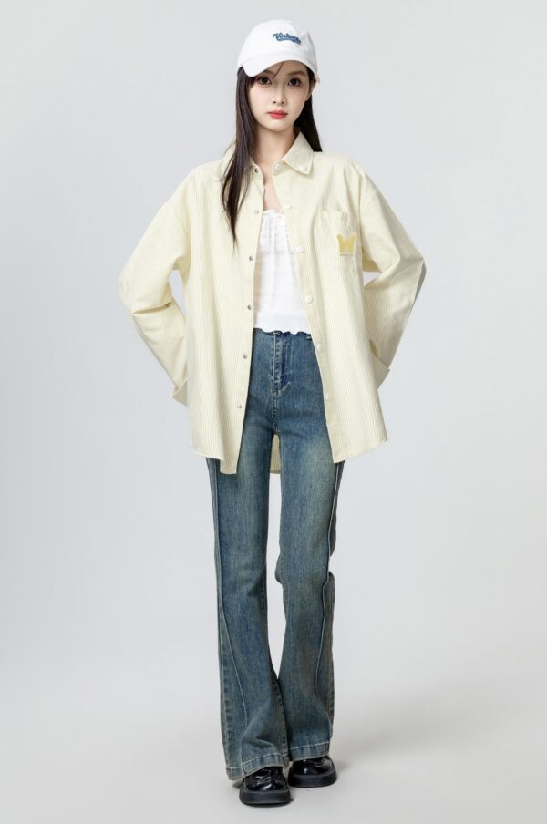 Yellow Striped Long Sleeve Shirt Jacket - Image 3