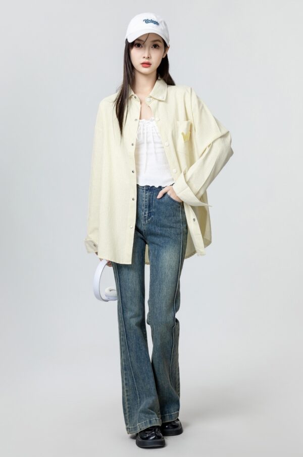 Yellow Striped Long Sleeve Shirt Jacket - Image 4