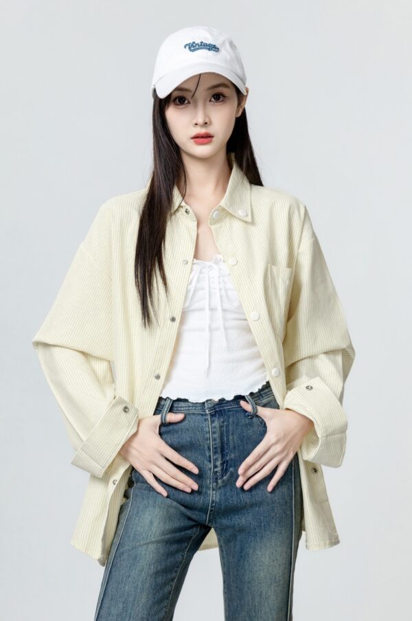 Yellow Striped Long Sleeve Shirt Jacket - Image 5