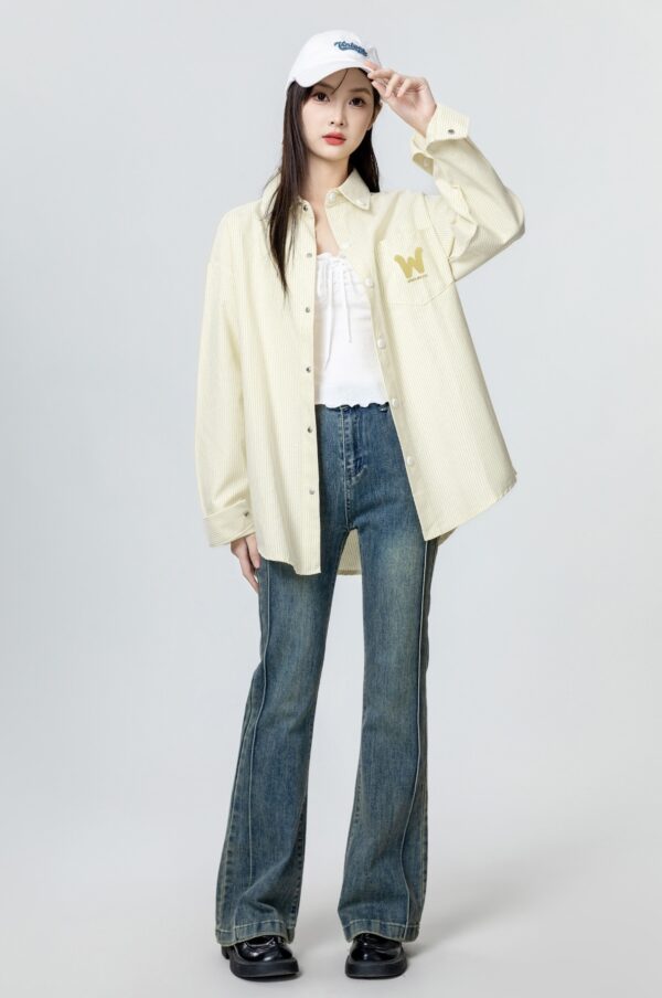 Yellow Striped Long Sleeve Shirt Jacket - Image 7