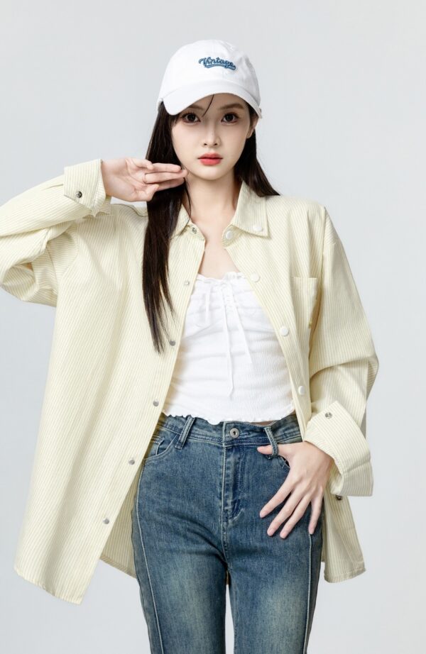 Yellow Striped Long Sleeve Shirt Jacket - Image 9